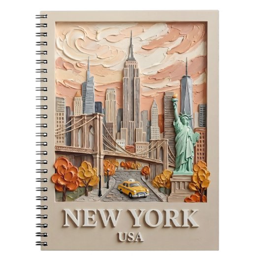 Carnet New York City Vintage 3D Textured Skyline Painting (Devant)