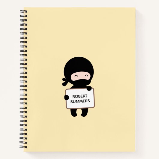 Carnet Ninja minuscule mignon tenant Connexion Jaune Nom  (Devant)