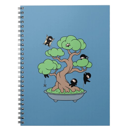 Carnet Ninjas minuscules dans l'arbre Bonsai en bleu (Devant)