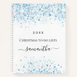 Carnet Noël bleu parties scintillant blanc hiver à faire