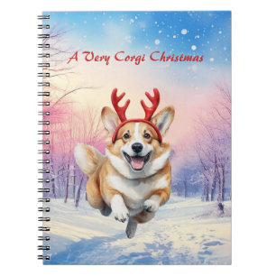 Carnet Noël Corgi Reindeer bois saute dans la neige
