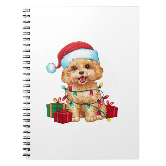 Carnet Noël Éclairage Santa Chapeau Maltipoo Chien Noël (Devant)