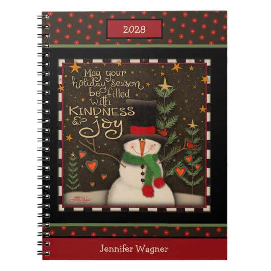 Carnet Noël Festif mignon Snowman Nom Fête (Devant)