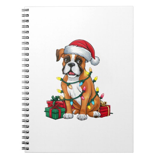 Carnet Noël Feu d'éclairage Santa Hat Boxer Chien Noël (Devant)