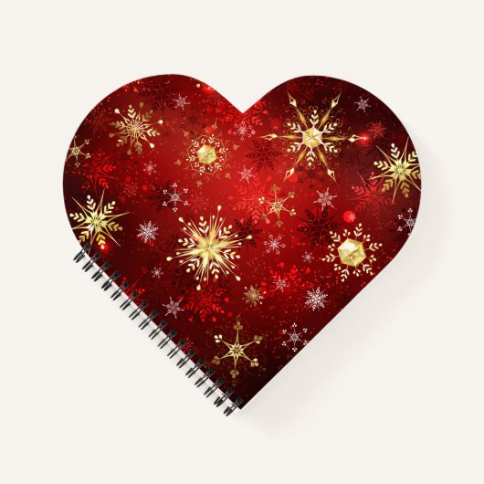 Carnet Noël Golden Snowflakes sur Arrière - plan rouge (Devant)