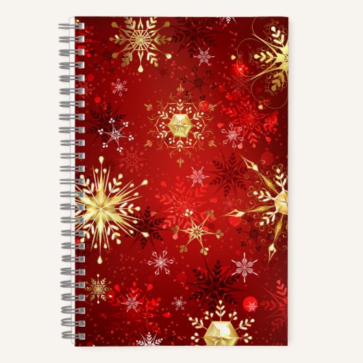 Carnet Noël Golden Snowflakes sur Arrière - plan rouge (Recto)
