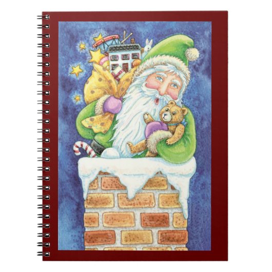 Carnet Noël mignon, Père Noël à Chimney avec jouets (Devant)