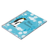 Carnet noël, noël, pingouin, fleurs, bleu, (Côté gauche)
