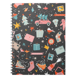 Carnet Noël noir : motif vintage orné.