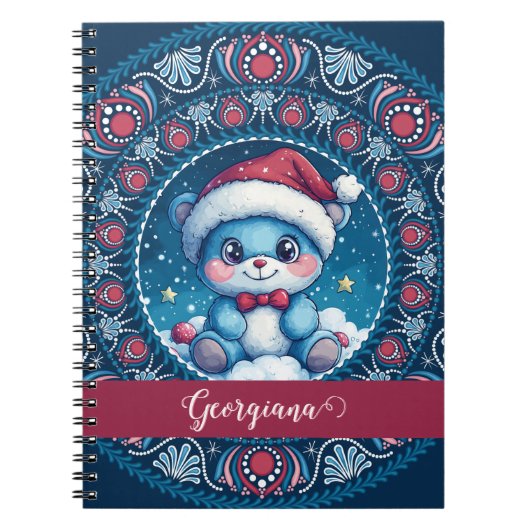 Carnet Noël personnalisé Kawaii Ours Dot Mandala (Devant)