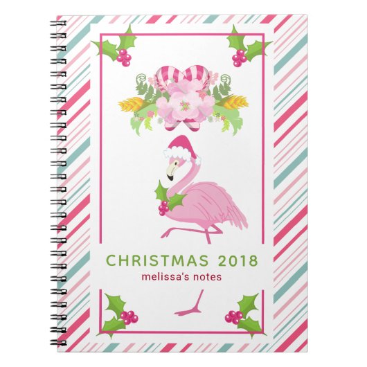 Carnet Noël tropical Flamant rose rose (Devant)