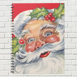 Carnet Noël Vintage, Jolly Père Noël avec son Casquette<br><div class="desc">Illustration vintage Joyeuse image de Noël avec un portrait rapproché d'un Père Noël rétro (un heureux Saint Nicolas) avec des saints et des baies dans son casquette flou. Ho ho ho et Joyeux Noël !</div>
