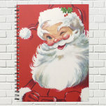 Carnet Noël Vintage, Jolly Winking Père Noël<br><div class="desc">Illustration vintage Design de Noël avec un joyeux Père Noël joyeux,  portant un casquette et en train de se baigner comme s'il avait un secret. Ho,  ho,  ho,  Joyeux Noël !</div>