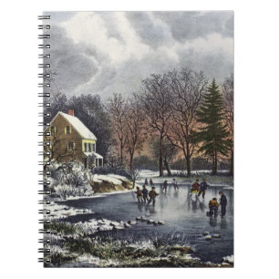 Carnet Noël vintage, Patineurs de début d'hiver sur un ét