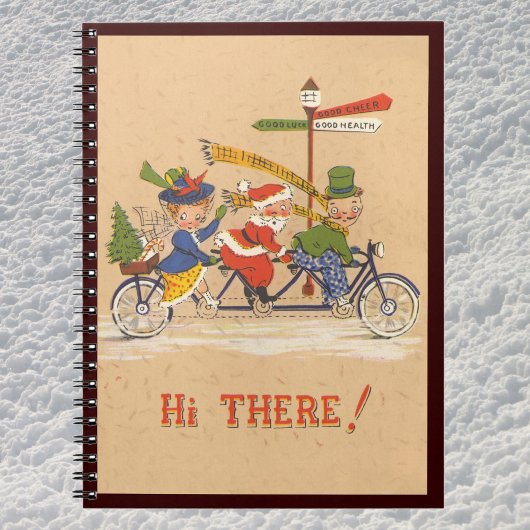 Carnet Noël vintage, Père Noël à vélo