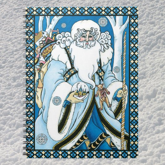 Carnet Noël Vintage, Père Noël Bleu avec Snowglobe