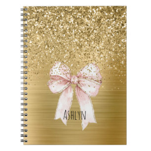 Carnet Nœud Rose Pailleté Or