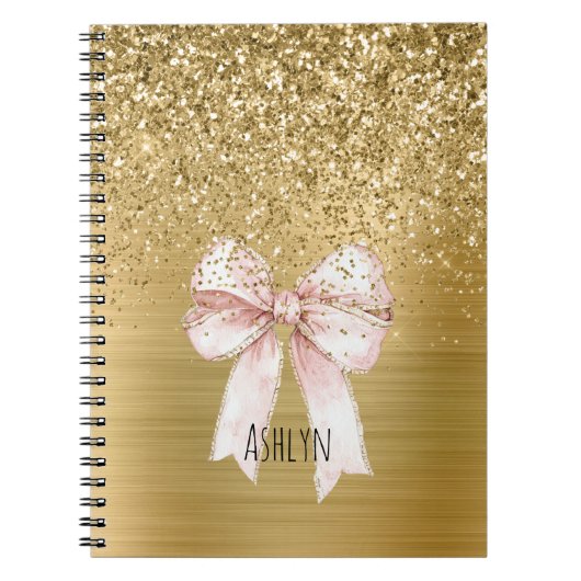 Carnet Nœud Rose Pailleté Or (Devant)