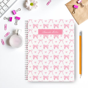 Carnet Nœuds Coquette Rose Cute Personnalisés au Nom