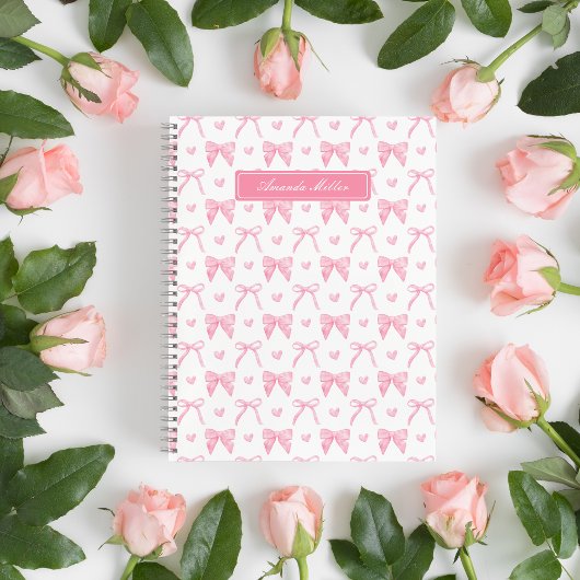 Carnet Nœuds Coquette Rose Cute Personnalisés Nom