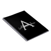Carnet Noir Argent moderne Script Girl Monogramme Nom (Côté Droit)