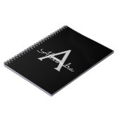 Carnet Noir Argent moderne Script Girl Monogramme Nom (Côté gauche)