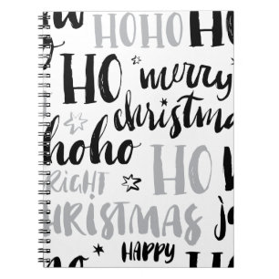 Carnet Noir & Argent Mot de Noël Texte Art mignon Aesthe
