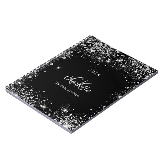 Carnet Noir argent parties scintillant monogramme initial (Côté gauche)