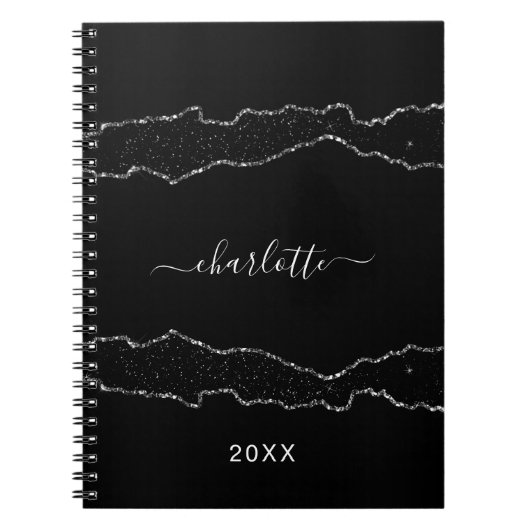 Carnet Noir argenté en marbre (Devant)