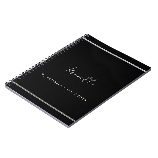 Carnet Noir argenté script minimaliste (Côté gauche)