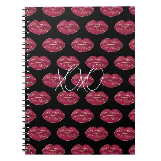 Carnet Noir avec des lèvres rouges XOXO (Devant)