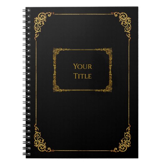 Carnet noir avec ornements dorés & votre texte (Devant)