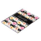Carnet Noir Blanc Blush Jaune Rose Floral Nom du script (Côté gauche)