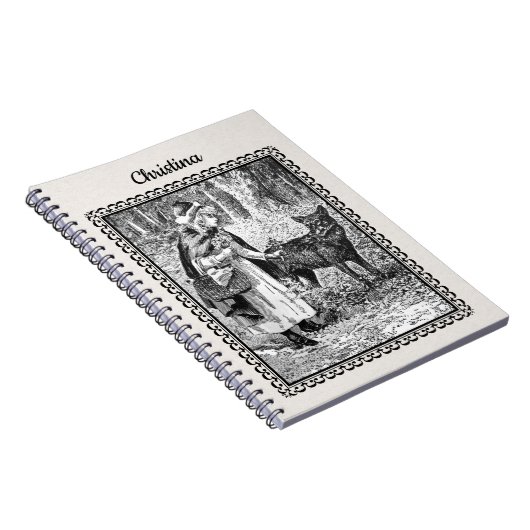 Carnet Noir Blanc Dessin Rouge Chaperon Fleurs Wolf (Côté Droit)