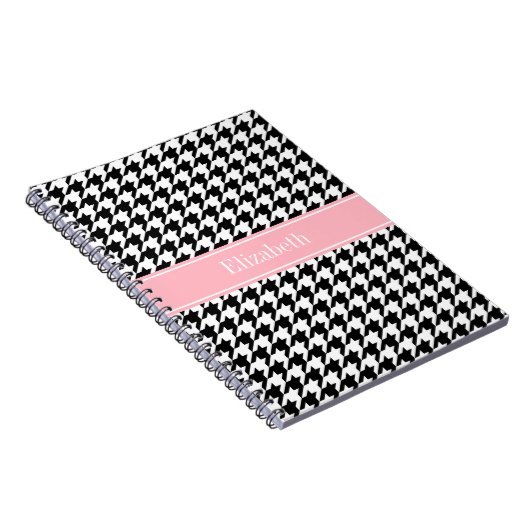Carnet Noir Blanc Houndstooth Pink Nom Monogramme (Côté Droit)