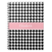 Carnet Noir Blanc Houndstooth Pink Nom Monogramme (Devant)