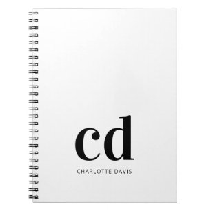 Carnet Noir blanc initiales monogramme élégant minimalist