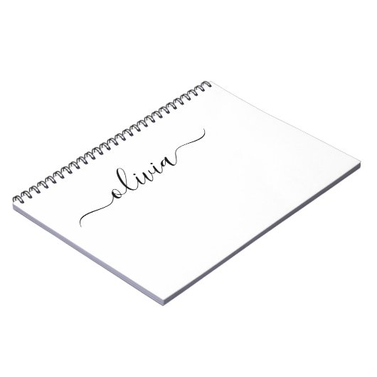 Carnet Noir Blanc moderne Script Girl Monogramme Nom (Côté gauche)