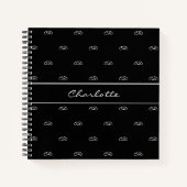 Carnet Noir blanc monogramme initiales motif nom script (Devant)