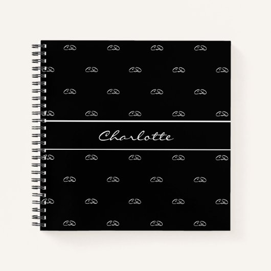 Carnet Noir blanc monogramme initiales motif nom script (Devant)
