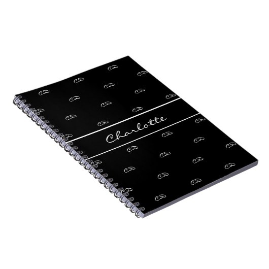 Carnet Noir blanc monogramme initiales motif nom script (Côté Droit)