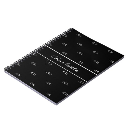Carnet Noir blanc monogramme initiales motif nom script (Côté gauche)