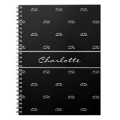 Carnet Noir blanc monogramme initiales motif nom script (Devant)