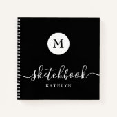 Carnet Noir Blanc Monogramme Nom Simple Modern Sketbook (Devant)