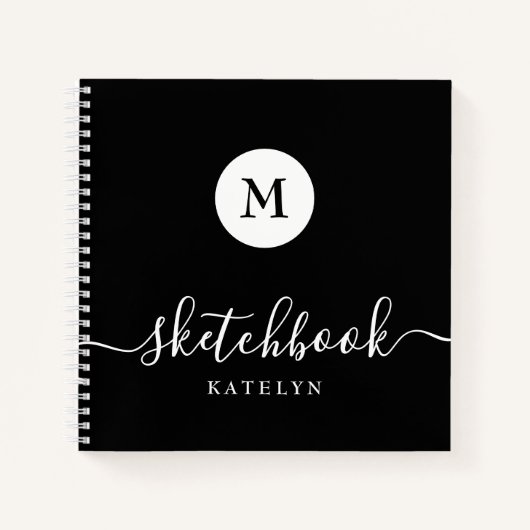 Carnet Noir Blanc Monogramme Nom Simple Modern Sketbook (Devant)