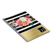 Carnet Noir Blanc Or Moderne Glam Floral Élégant Chic (Côté Droit)