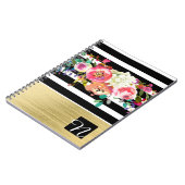 Carnet Noir Blanc Or Moderne Glam Floral Élégant Chic (Côté gauche)