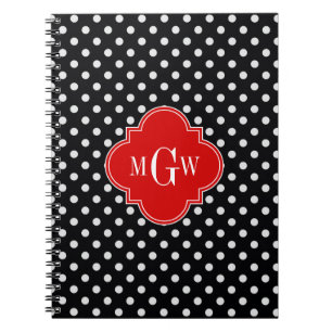 Carnet Noir Blanc Points Rouges Quatrefeuilles 3 Monogram