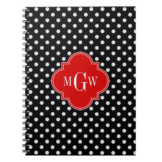 Carnet Noir Blanc Points Rouges Quatrefeuilles 3 Monogram (Devant)