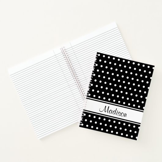 Carnet Noir blanc Polka Dot Stripe Nom du script (Intérieur)